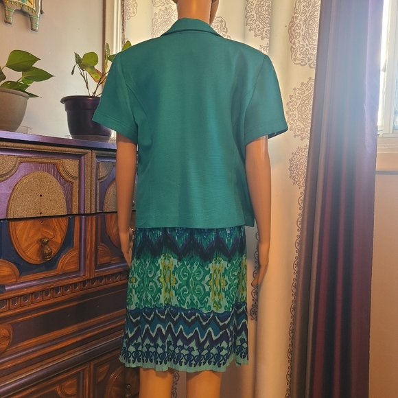 Turquoise & blue sleeveless dress with turquoise jacket - Picture 3 of 9